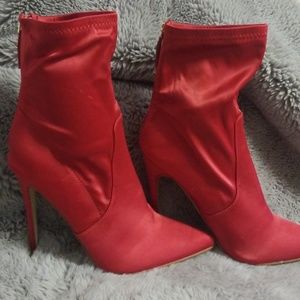 Red satin booties